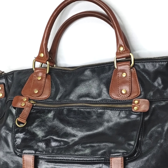 BCBG Large Satchel Shoulder Bag Crossbody Leather Black BCBGMaxAzria Barney's - Picture 3 of 13